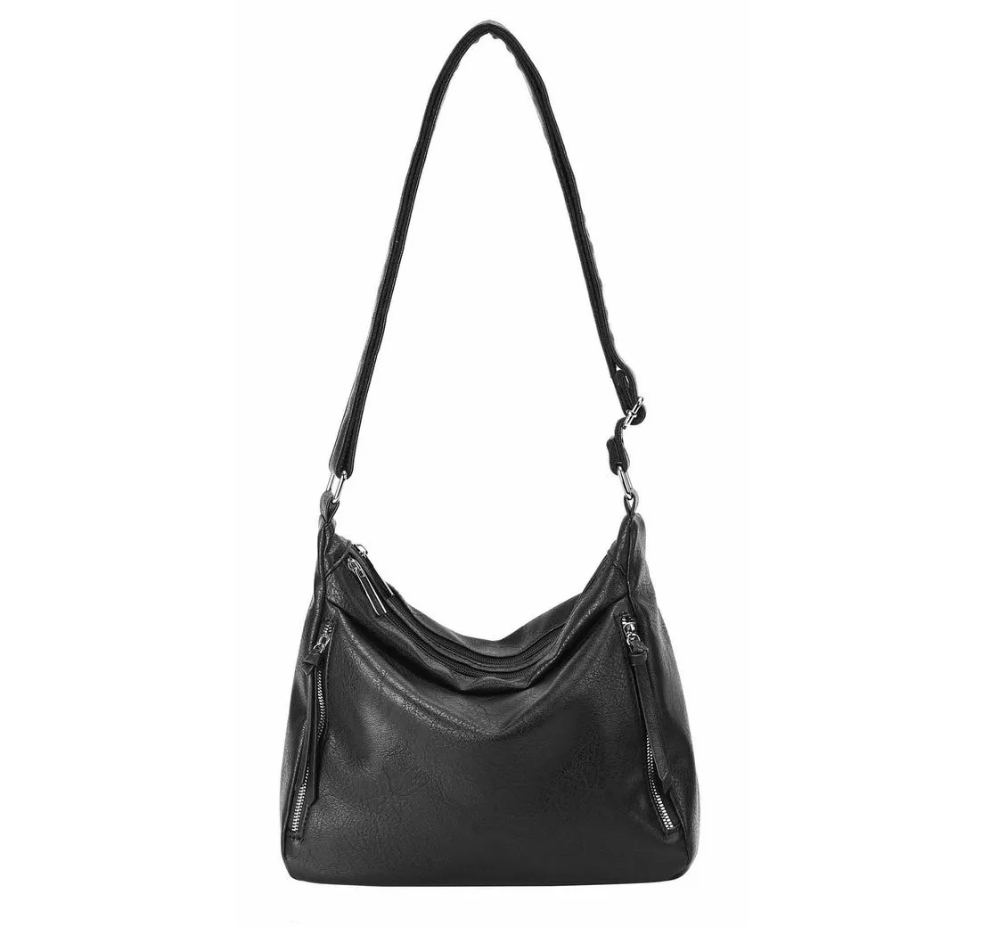 ITALYSHOP24 Schultertasche Damen Tasche Shopper Crossbody Handtasche Umhängetasche Beuteltasche, CrossOver Damentasche Hobo Bag Henkeltasche Reisetasche Leder Optik