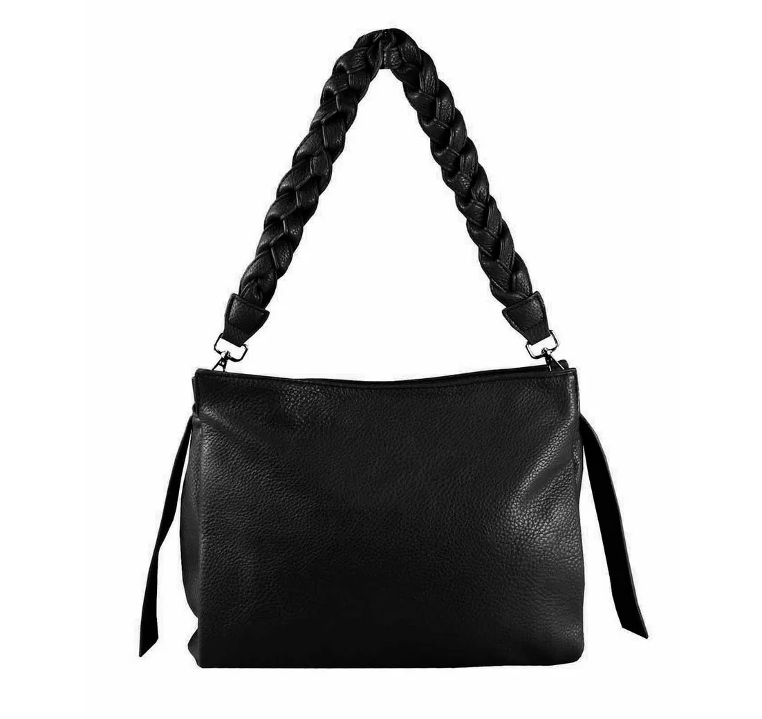 ITALYSHOP24 Schultertasche Damen Tasche Shopper FLECHTOPTIK Hobo Bag Umhängetasche Crossover (Spar-Set: Tasche mit 2 Gürtel), Reisetasche Crossbag Beuteltasche Henkeltasche Urlaub LEDER OPTIK