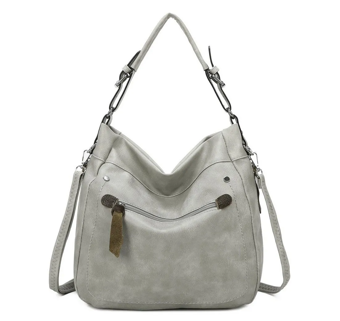 ITALYSHOP24 Schultertasche Damen Tasche Shopper Hobo-Bag Handtasche CrossOver, als Shopper, Umhängetasche, Crossbag tragbar
