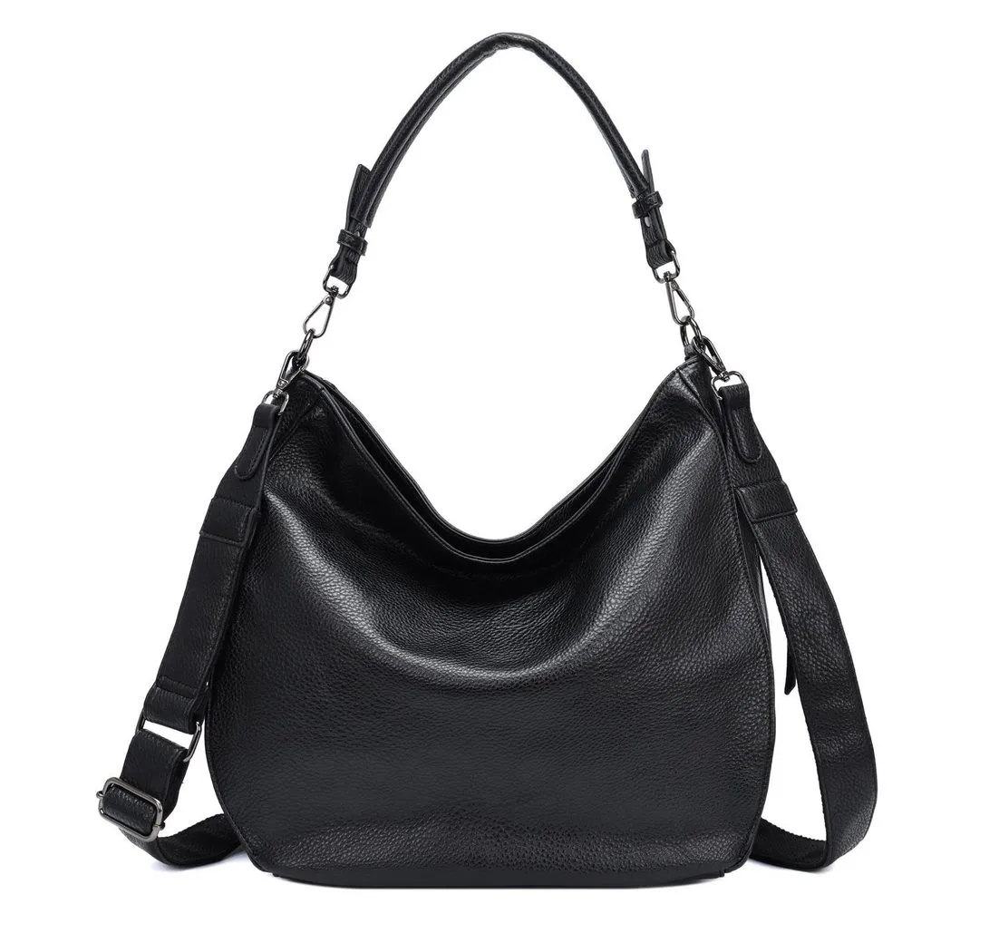ITALYSHOP24 Schultertasche DAMEN TASCHE SHOPPER Hobo Cross Over Bag Reisetasche Umhängetasche, LEDER OPTIK Beuteltasche Cross body für Schule Reise Freizeit Urlaub