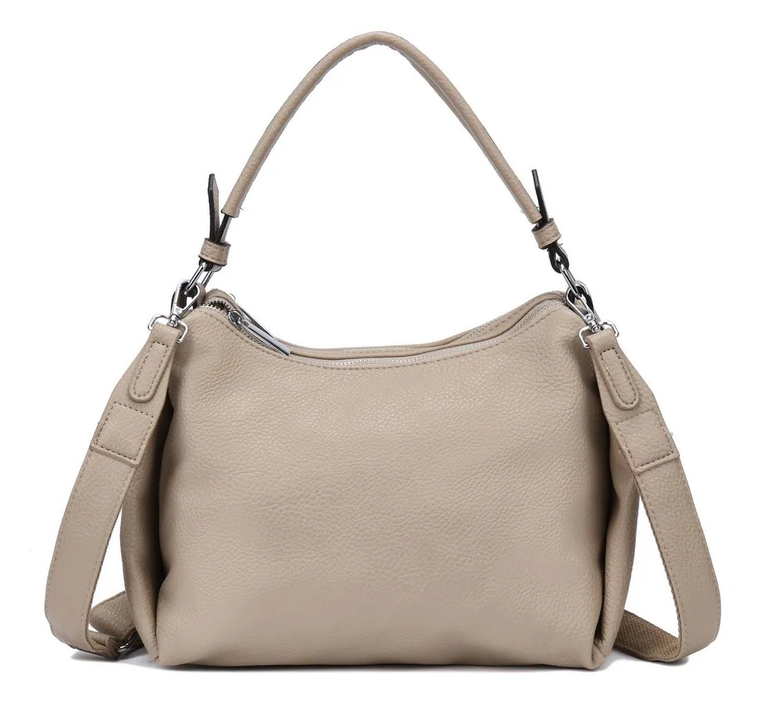 ITALYSHOP24 Schultertasche DAMEN TASCHE SHOPPER Umhängetasche Crossover Hobo Bag Leder Optik (Spar-Set: Tasche mit 2 Gürtel. Zusatz Stoffgurt/Umhängeband), Henkeltasche Reisetasche Crossbag für Büro Freizeit Urlaub BodyBag