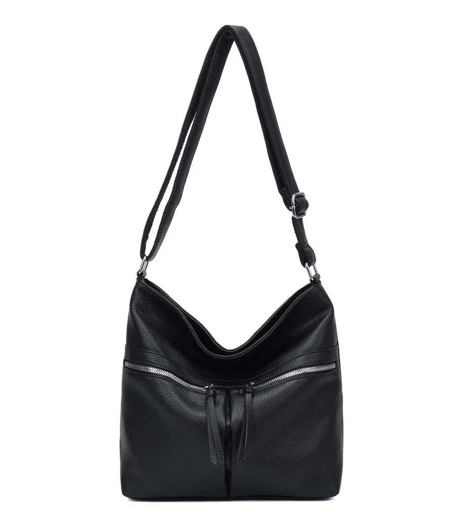 ITALYSHOP24 Schultertasche Damen Tasche Shopper Umhängetasche CrossOver Handtasche Reisetasche, Hobo Bag Crossbody City Bag Beuteltasche Freizeit Leder Optik Urlaub