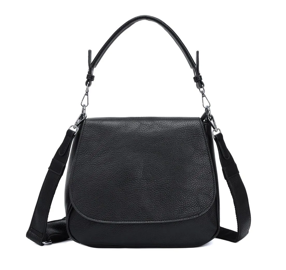 ITALYSHOP24 Schultertasche DAMEN TASCHE SHOPPER Umhängetasche Crossover Überschlagtasche BodyBag (Spar-Set: Tasche mit 2 Gürtel. Zusatz Muster Stoffgurt/Umhängeband), Hobo Bag Reisetasche Crossbag für Schule Freizeit Urlaub LEDER OPTIK