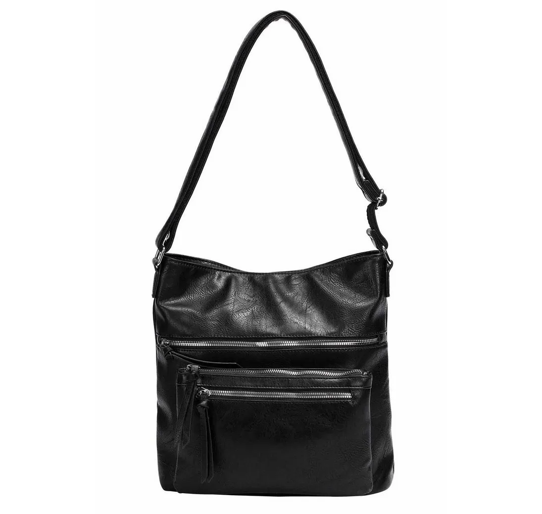 ITALYSHOP24 Schultertasche Damen Tasche Umhängetasche Shopper CrossOver Handtasche Henkeltasche, Hobo Bag Freizeit Damentasche Crossbody Reise City Bag Leder Optik