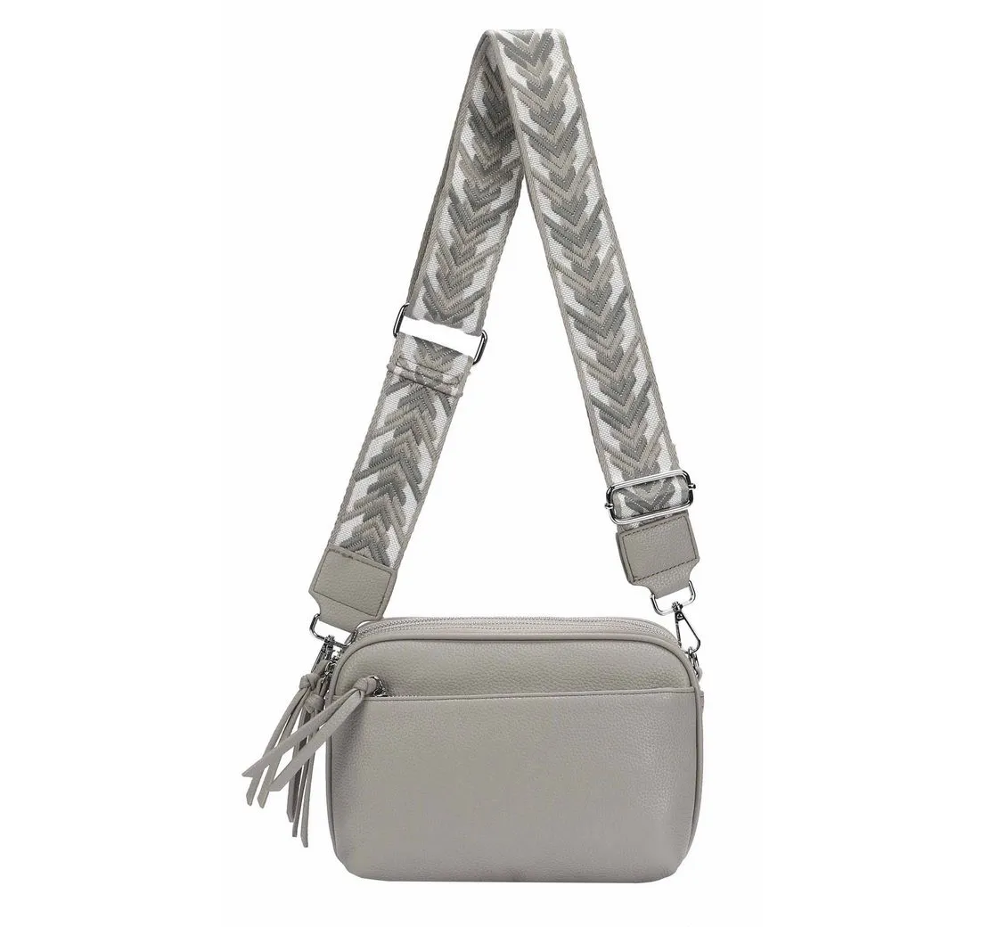 ITALYSHOP24 Schultertasche Damen Umhängetasche Brusttasche Cross Over Body Bag Handy Clutch (Spar-Set Clutch-Tasche mit einem breitem Muster Stoffgurt/Umhängeband), viele Fächer, Freizeit Damentasche Reise Leder Optik Kosmetiktasche