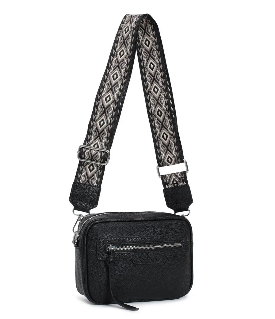 ITALYSHOP24 Schultertasche Damen Umhängetasche CrossBody Brusttasche Crossover Handtasche Reise (Tasche mit einem breitem Muster Stoffgurt/Umhängeband), Bodybag Cross Bag Schmucktasche Gürteltasche Muster Taschengurt Clutch