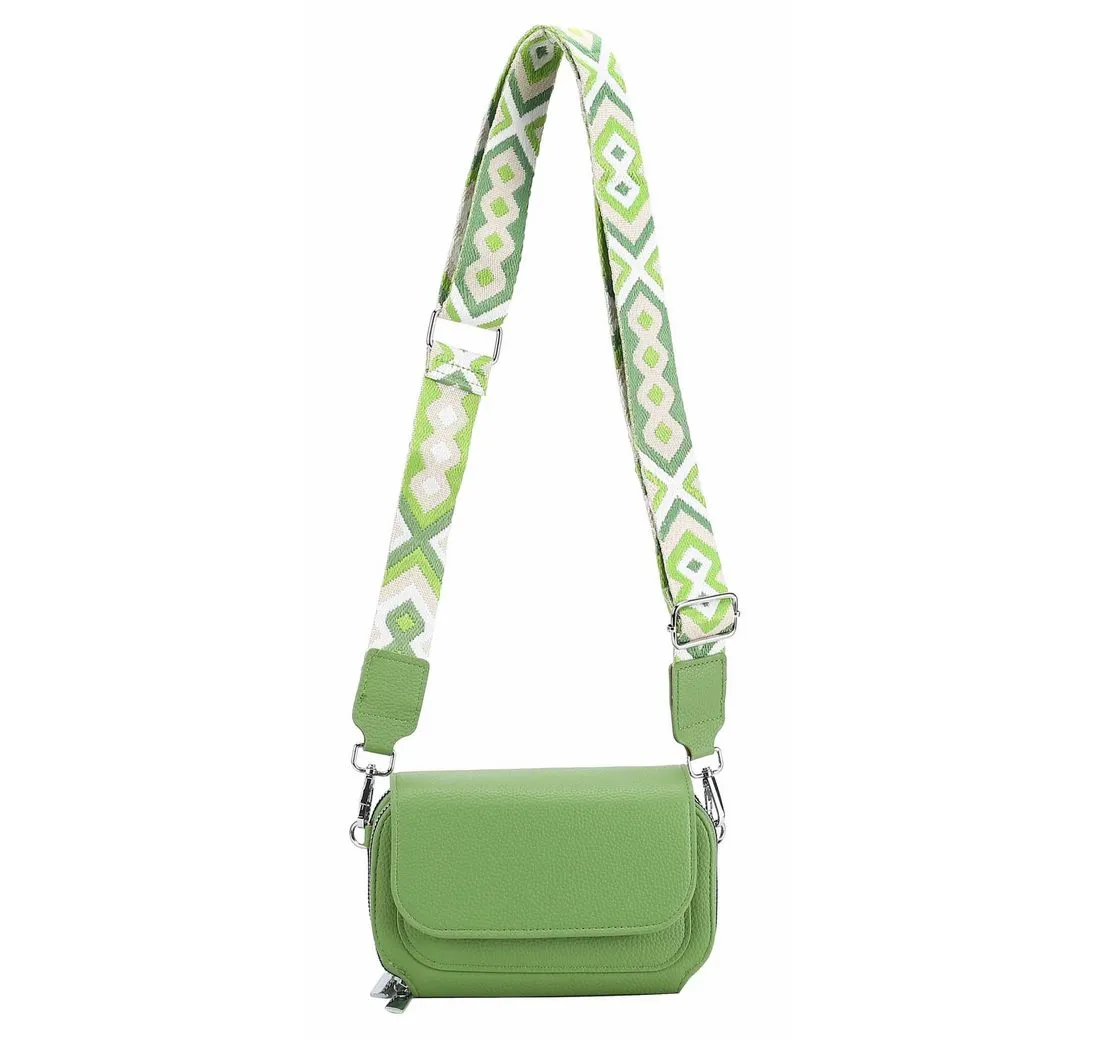 ITALYSHOP24 Schultertasche Damen Umhängetasche CrossBody Clutch Brusttasche Geldbörse Handytasche (einer Tasche mit einem breitem Muster Stoffgurt/Umhängeband), Bodybag Geldtasche Muster Taschengurt, leicht Gewicht