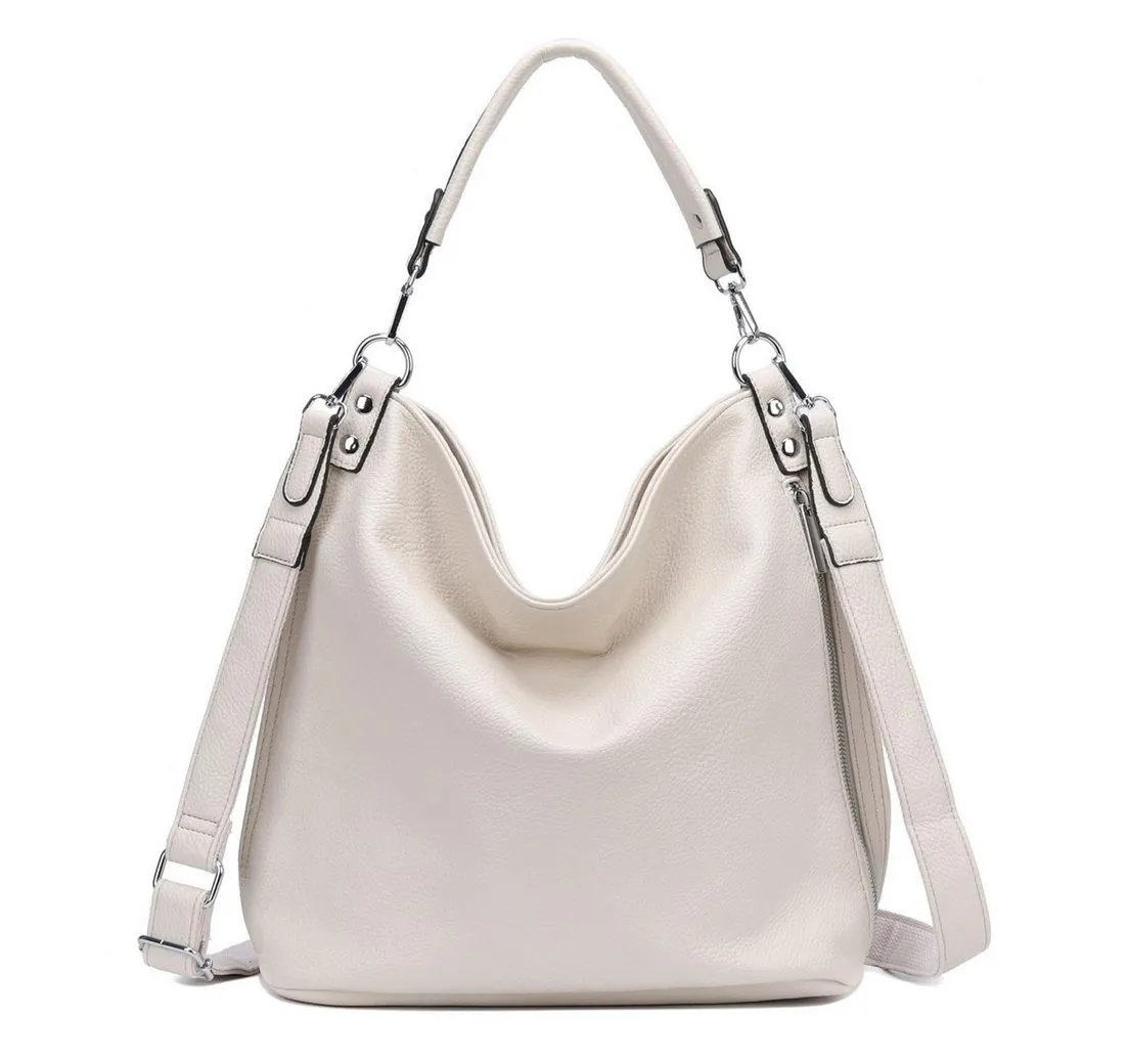 ITALYSHOP24 Schultertasche DAMEN XXL SHOPPER HOBO Cross Over Body Bag Umhängetasche Weekender (Spar-Set: Henkel Tasche mit Muster Schultergurt, Workbag Leder Optik, 2-tlg., mit Henkel und Muster Schultergurt), große 3xFach geteiltes Hauptfach, Freizeit Abend Urlaub, Leder Optik