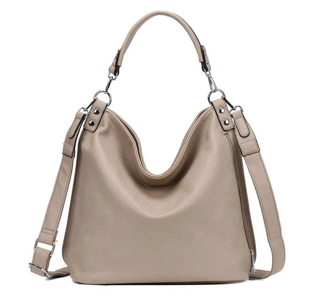 ITALYSHOP24 Schultertasche DAMEN XXL SHOPPER HOBO Cross Over Body Bag Umhängetasche Weekender (Spar-Set: Henkel Tasche mit Muster Schultergurt, Workbag Leder Optik, 2-tlg), große 3xFach geteiltes Hauptfach, Freizeit Abend Urlaub, Leder Optik