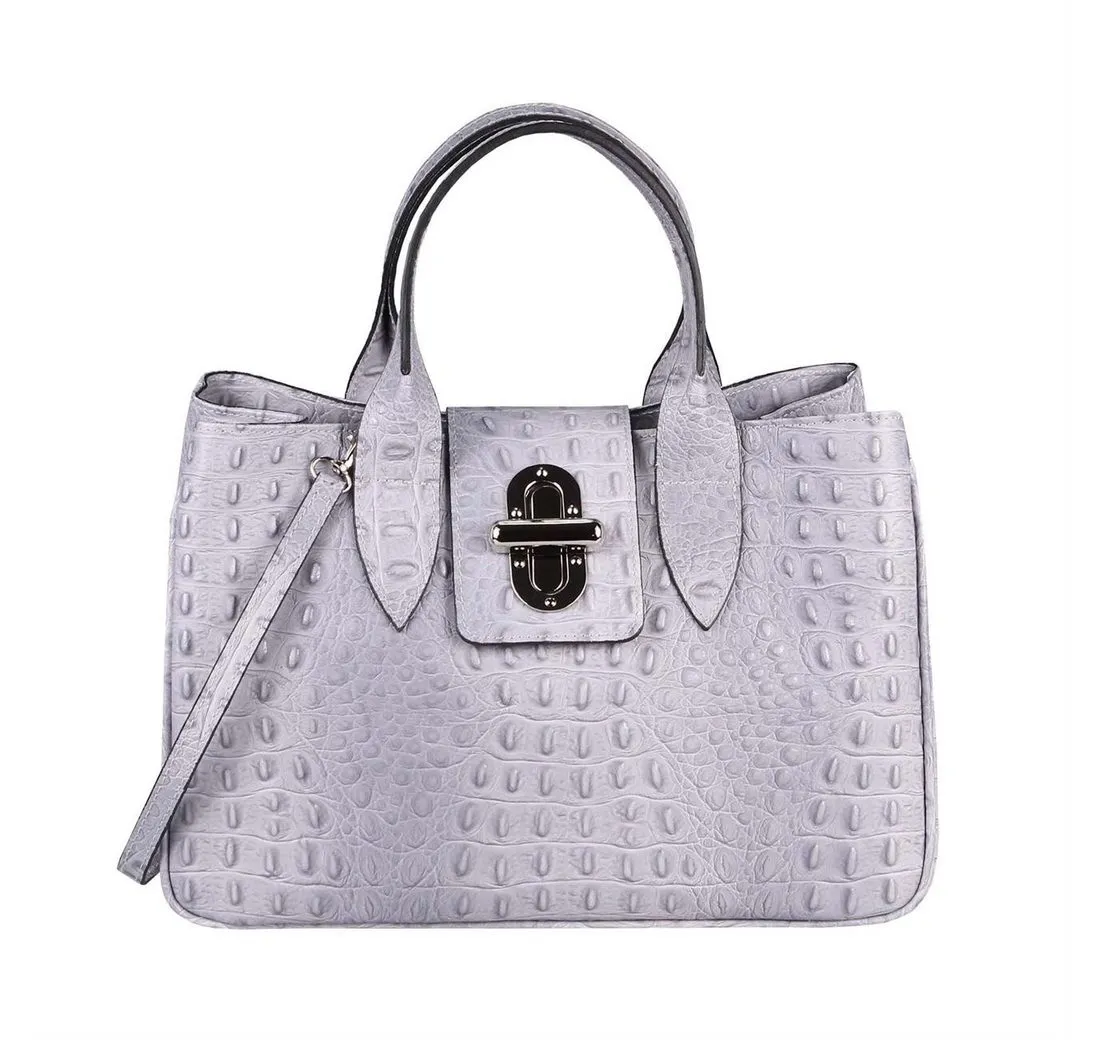 ITALYSHOP24 Schultertasche Made in Italy Damen Leder Shopper Handtasche Umhängetasche Henkel, zwei Muster nach Wahl für deinen Business, Reise und Freizeit Outfit