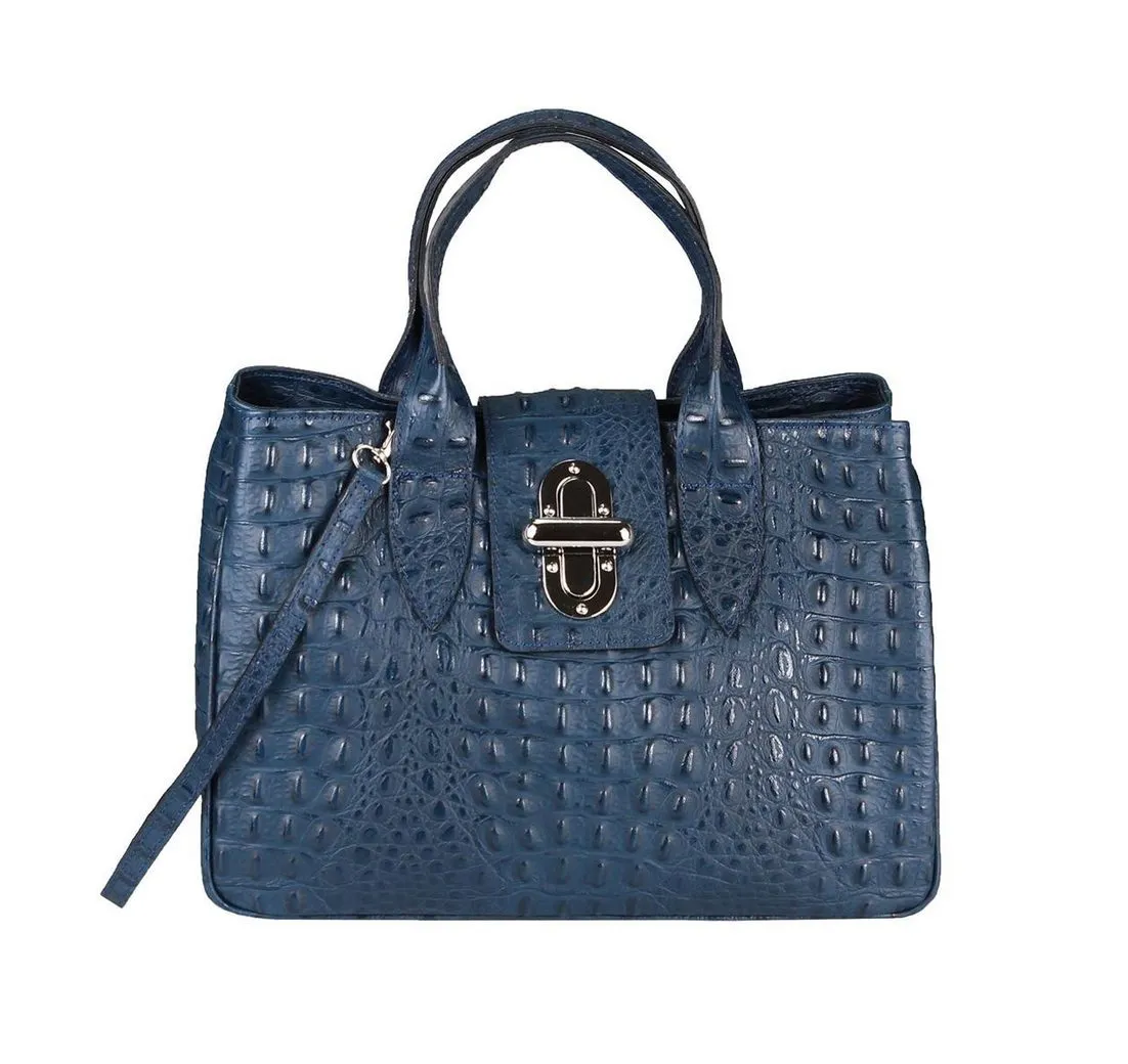 ITALYSHOP24 Schultertasche Made in Italy Damen Leder Shopper Handtasche Umhängetasche Henkel, zwei Muster nach Wahl für deinen Business, Reise und Freizeit Outfit