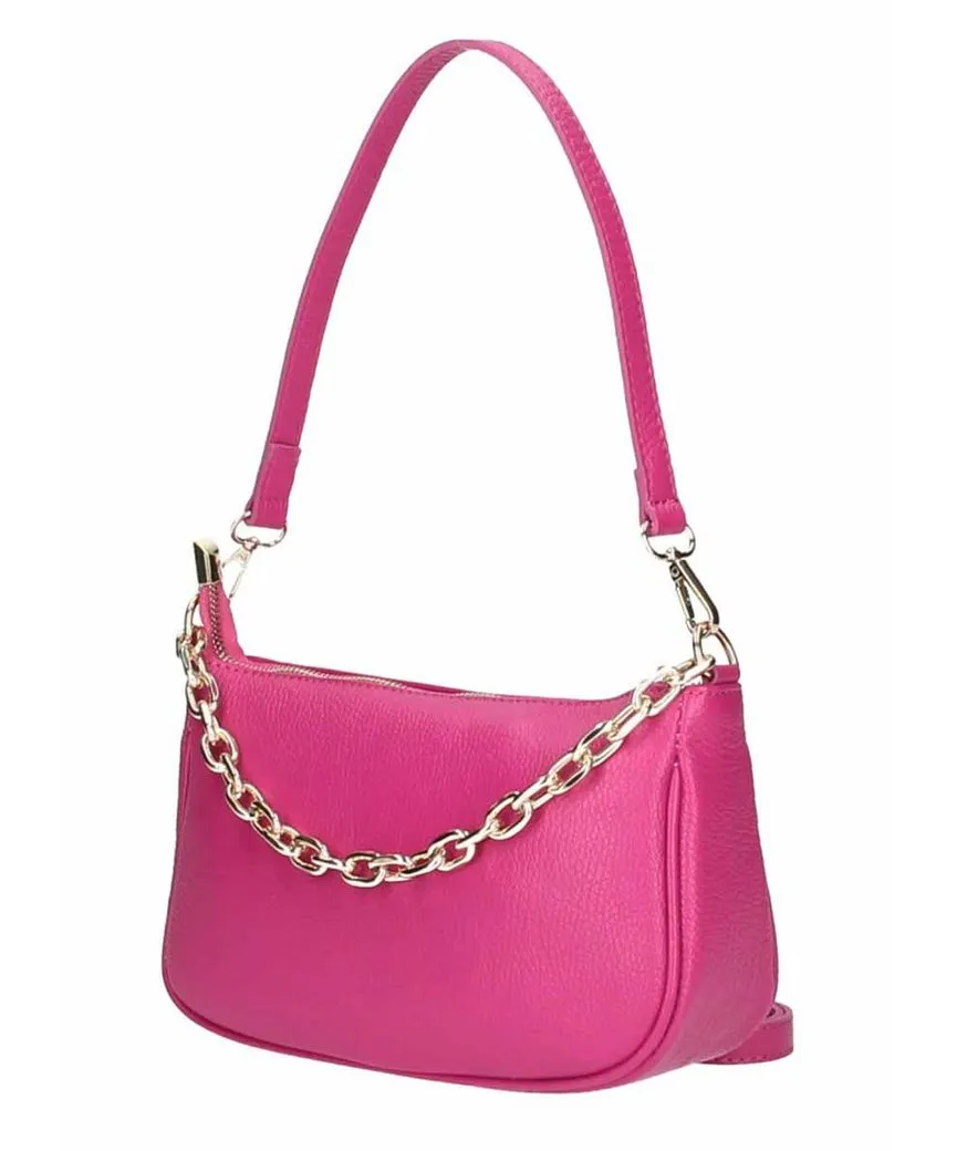 ITALYSHOP24 Schultertasche Made in Italy DAMEN LEDER TASCHE Pochette mit Kette CrossOver City Bag, Handtasche Umhängetasche Clutch Ledertasche Bodybag Schmucktasche