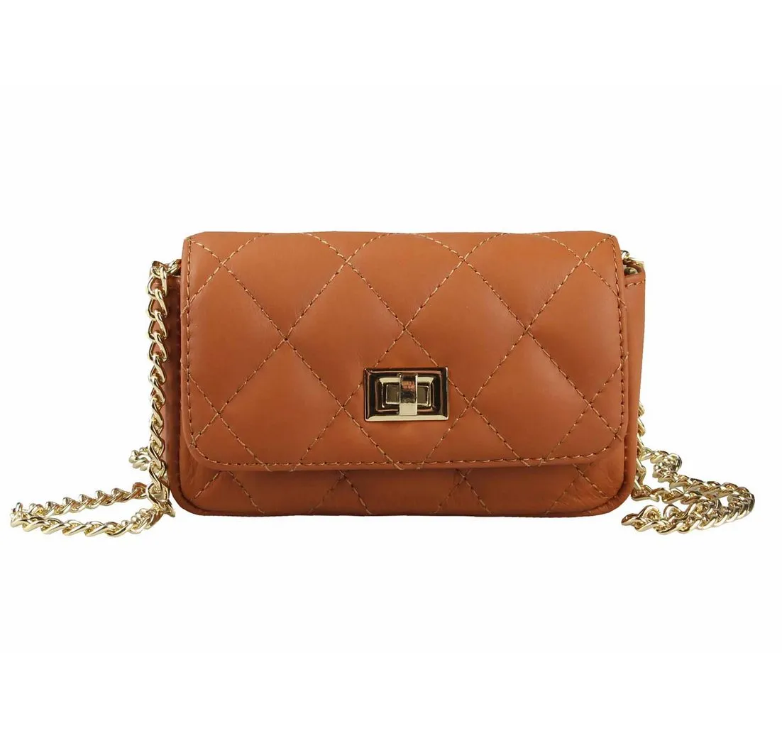 ITALYSHOP24 Schultertasche Made in Italy Damen Leder Tasche Mini Bag Crossbody Smartphone Ketten, Abendtasche Handtasche Clutch Henkeltasche Überschlagtasche CrossOver