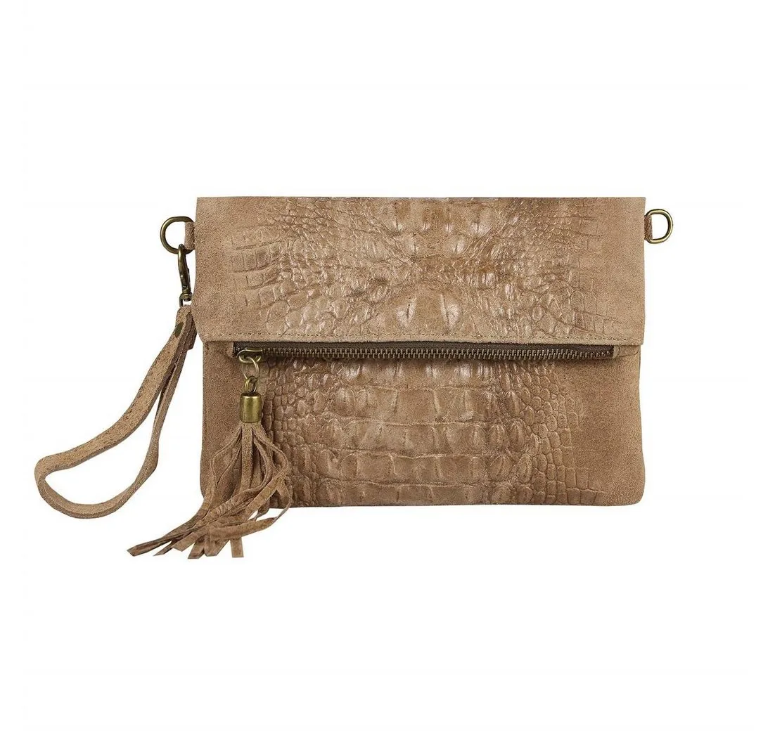 ITALYSHOP24 Schultertasche Made in Italy Damen Leder Tasche CrossOver, mit Kroko Prägung, als Clutch,Umhängetasche tragbar