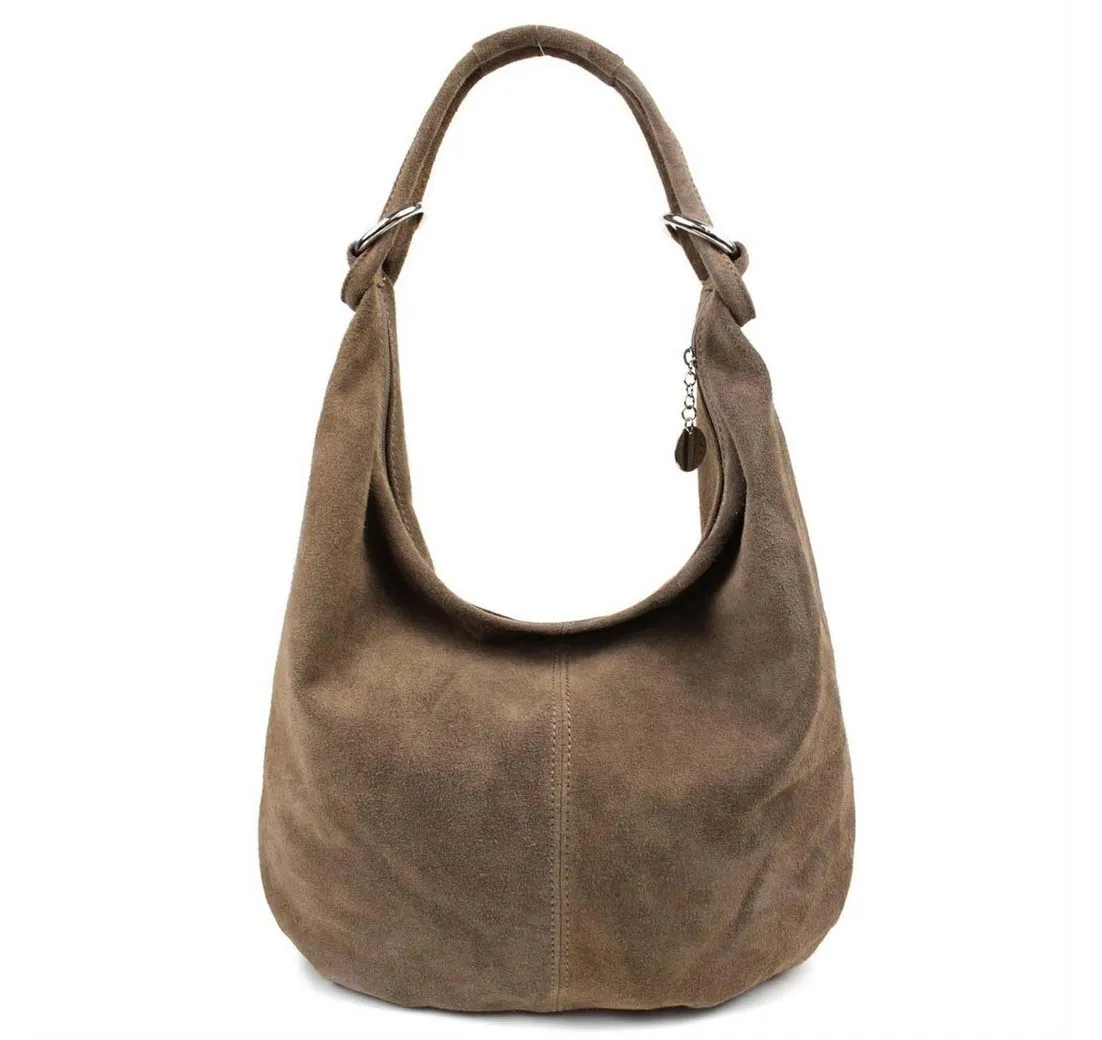 ITALYSHOP24 Schultertasche Made in Italy Damen Leder Tasche Shopper Umhängetasche Hobo Beutel Bag, Henkeltasche Veloursleder Alltagstasche, unter dem Arm tragbar, leicht
