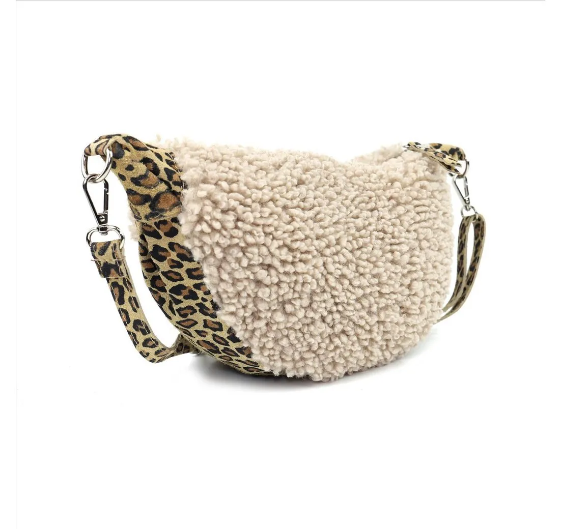 ITALYSHOP24 Schultertasche Made in Italy Damen Teddy Fell Tasche Leo Muster Cross Over Body Bag, Umhängetasche Brusttasche Handytasche Gürteltasche Animal Print Plüsch