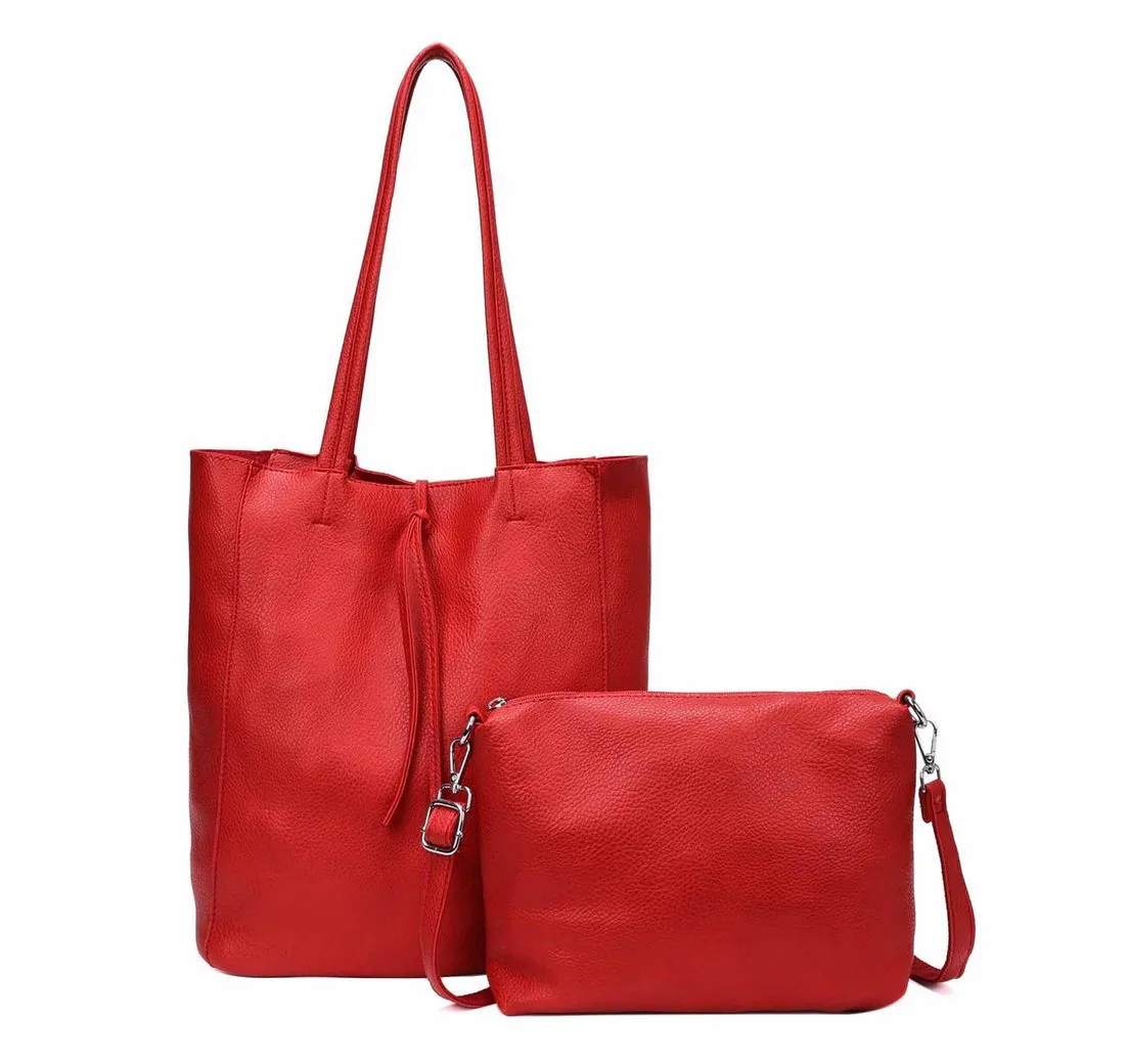 ITALYSHOP24 Schultertasche SET 2in1 Damen Tasche Umhängetasche XXL Shopper, Leichtgewicht Hobo + Crossbody Bag / Schmucktasche