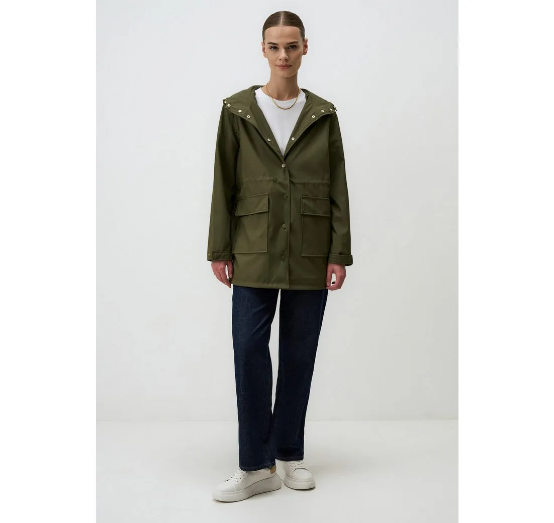 Jimmy Key Henkeltasche Minimalistischer Khaki Trenchcoat mit aufgesetzter Tasche