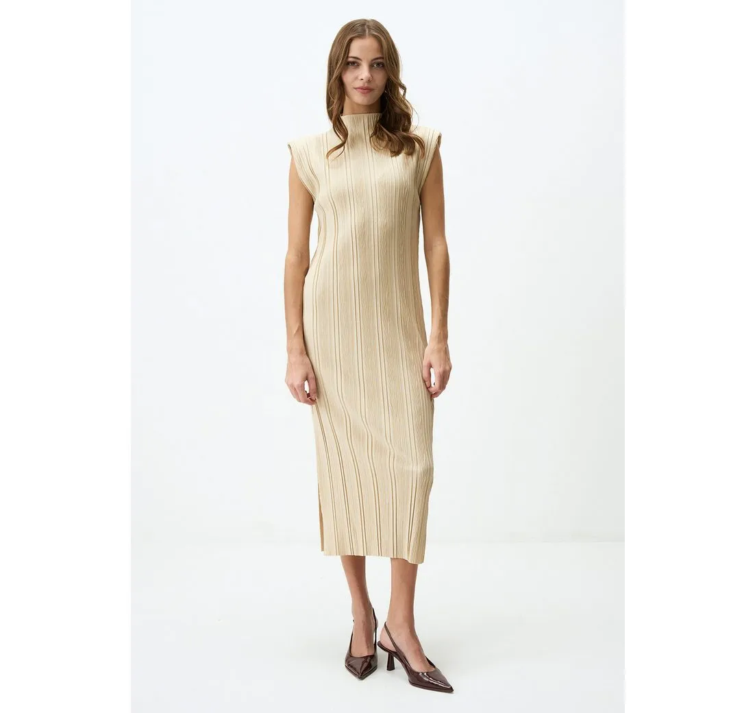 JIMMY KEY Minikleid Kein Ausschnitt Entspannte Passform Falten Midi Kleid