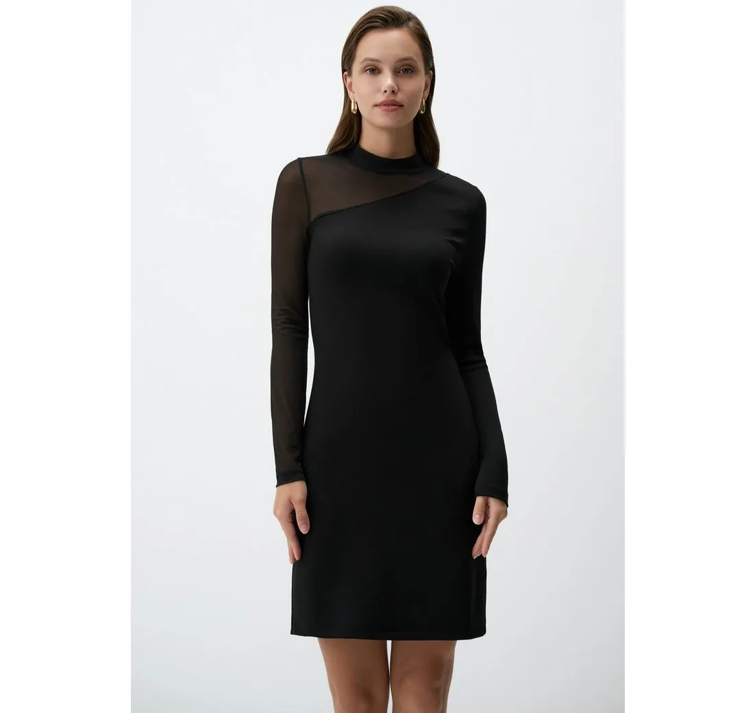 JIMMY KEY Minikleid Schwarz Mesh-Einsatz Figurbetont Kleid