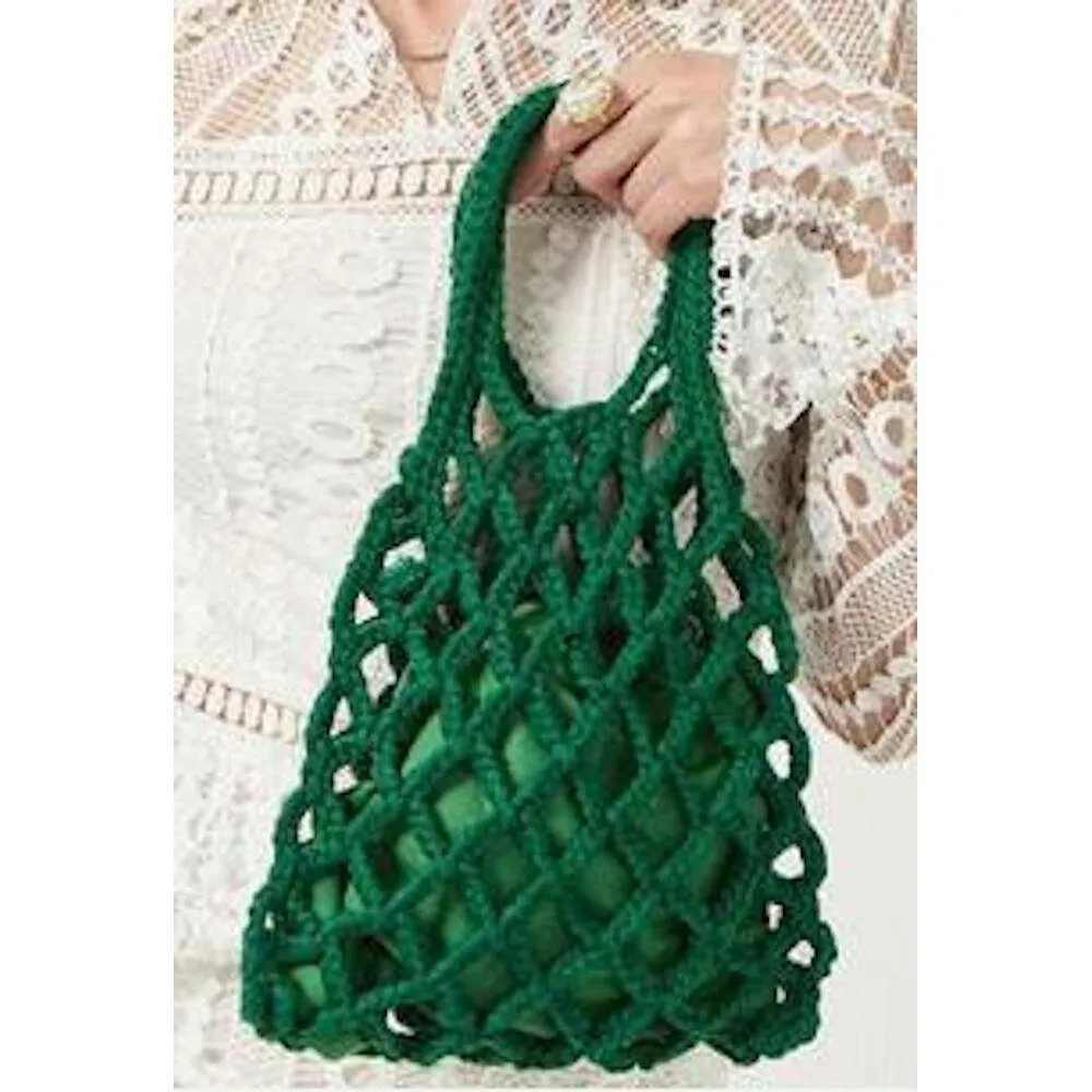 John&Ginger Handtasche Netzbeutel JG-SY2221 grün, Flechtoptik mit Innenbeutel