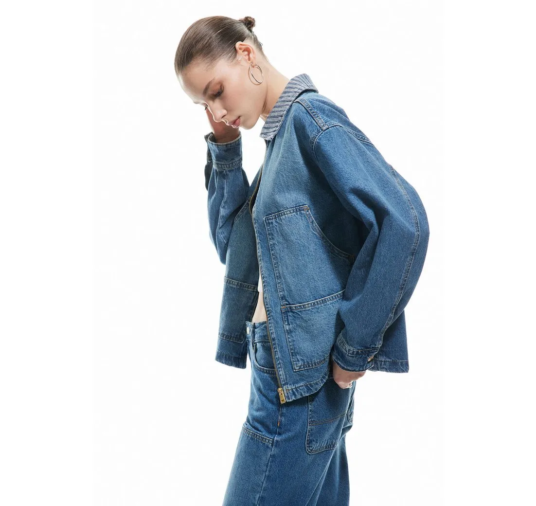 KOTON Jeansblazer Denim Einsatz Von Zwei Verschiedenen Stoffen Jeansblazer