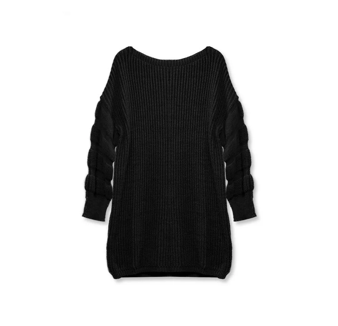 LAMARTA Stillpullover Damen Longpullover Oversize Strick – Schwarz, Warm & Bequem