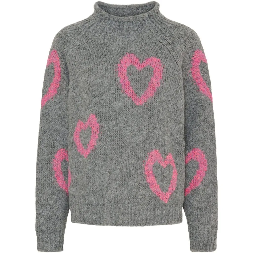 LAMARTA Stillpullover LaMarta Strickpullover Grigio/Fuxia mit Herzmotiv für Damen