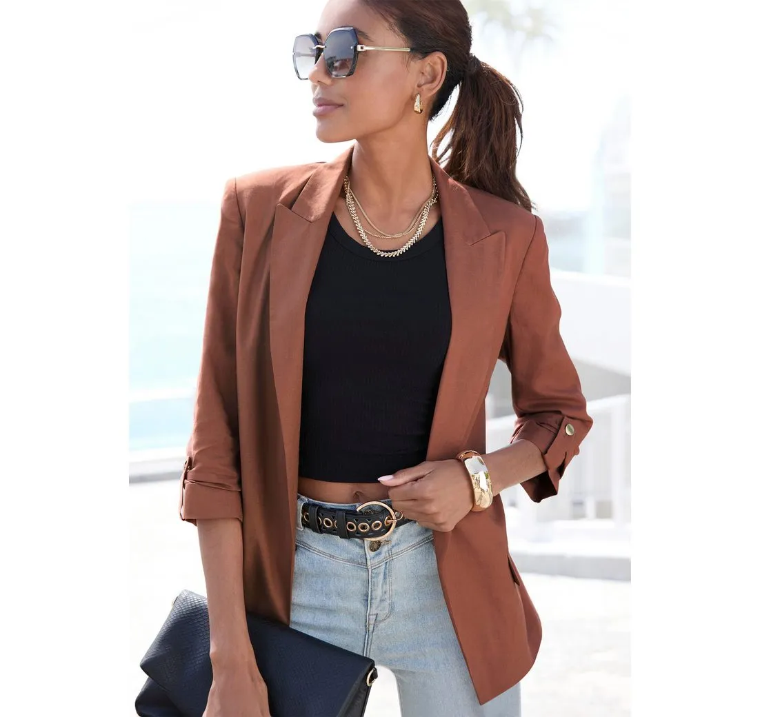 LASCANA Longblazer mit gerafften Ärmeln