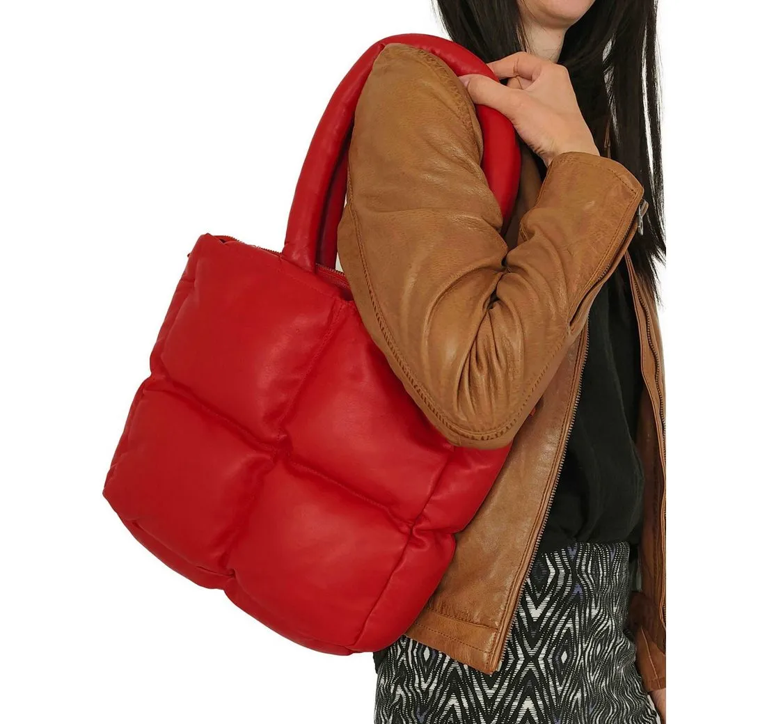 Lederjacken24 Handtasche Alara, Damen Lederhandtasche Tragetasche Lammnappa rot