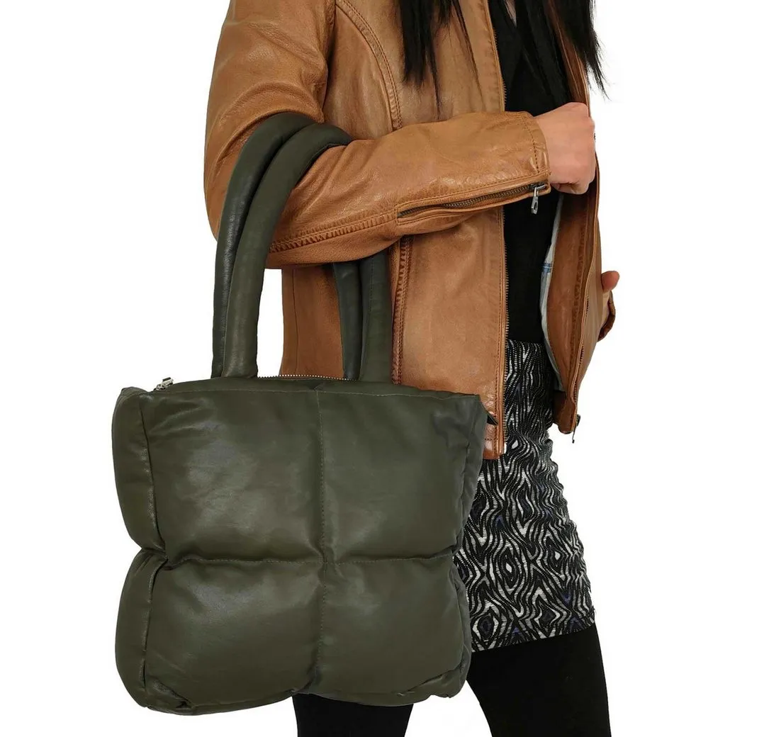 Lederjacken24 Handtasche Alara, Damen Lederhandtasche Tragetasche Lammnappa olive