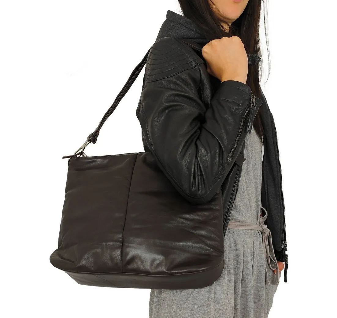 Lederjacken24 Handtasche Dancia, Damen Lederhandtasche Tragetasche Lammnappa dunkelbraun