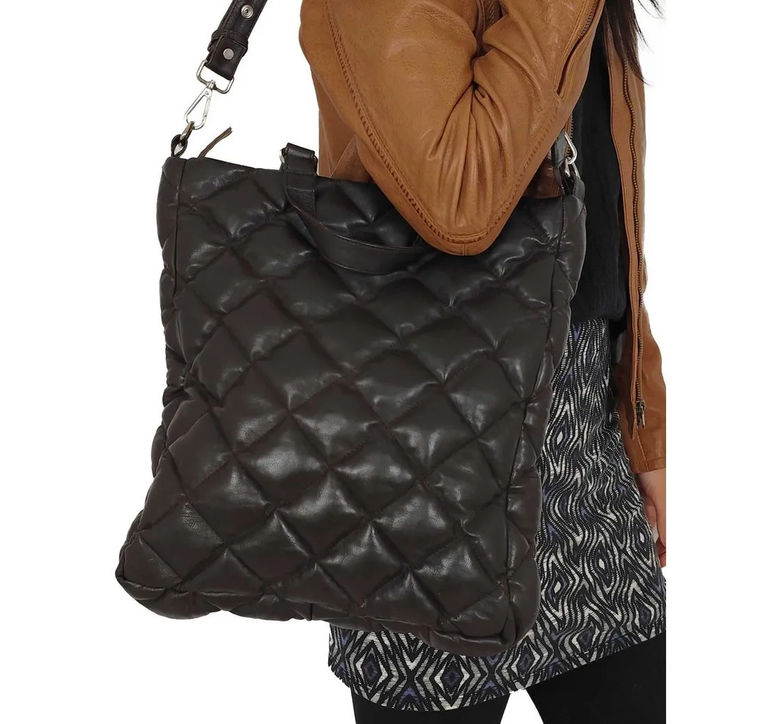 Lederjacken24 Handtasche Enja, Damen Lederhandtasche Handtasche Lammnappa dunkelbraun