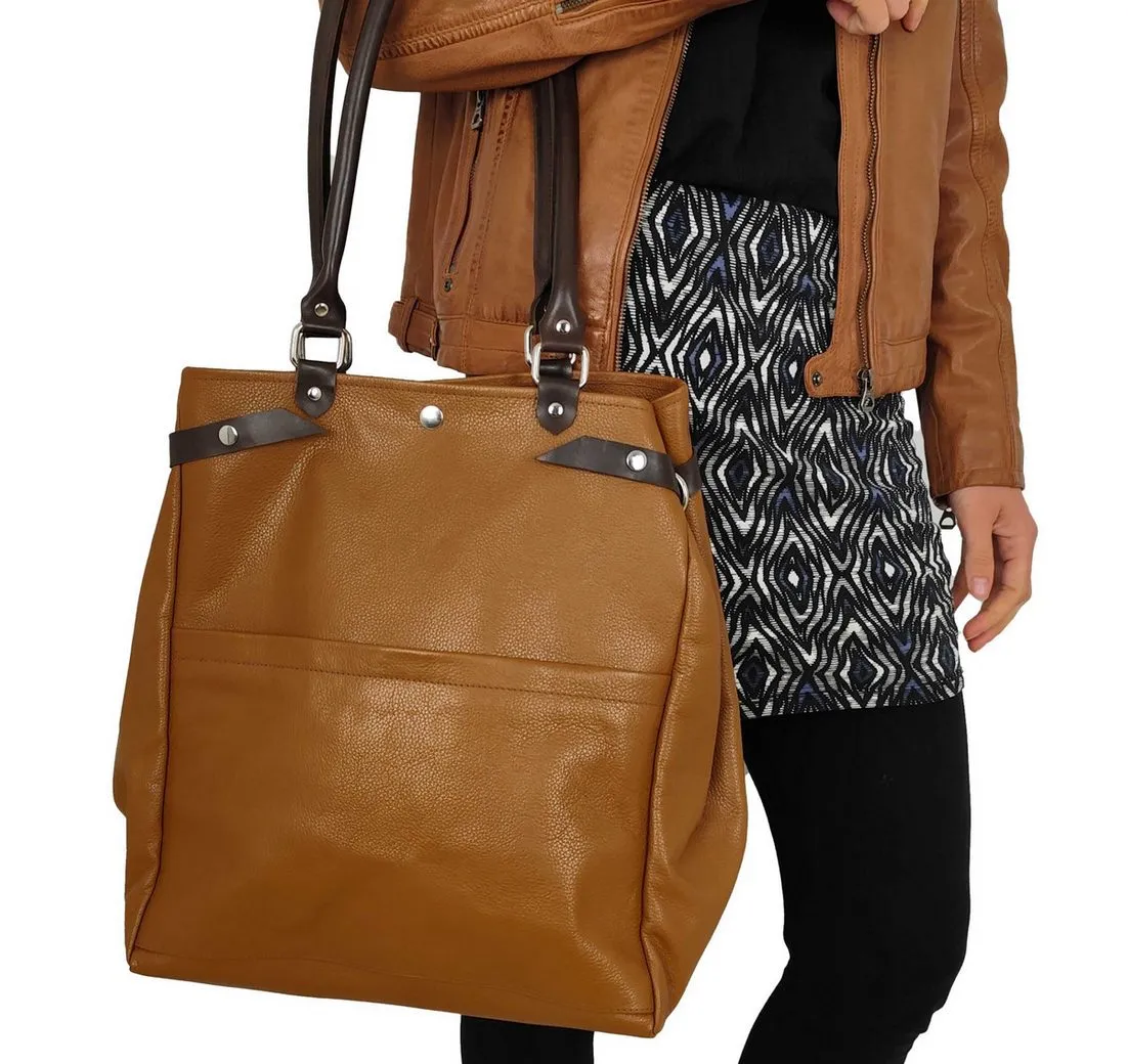 Lederjacken24 Handtasche Palace small, Damen Lederhandtasche Shopper Rindnappa cognac