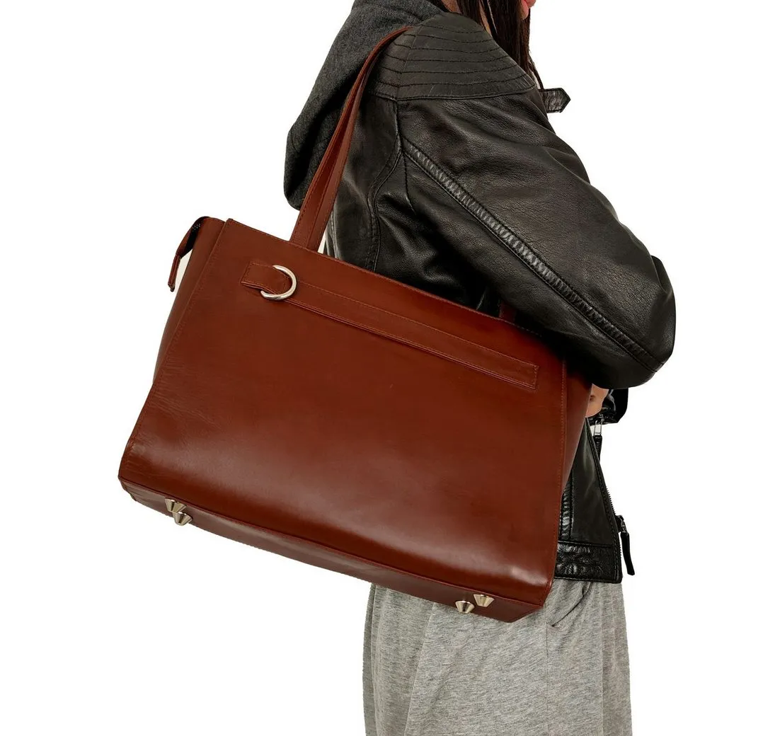 Lederjacken24 Handtasche Tote Bag, Damen Echtleder Handtasche Shopper Kuhleder braun
