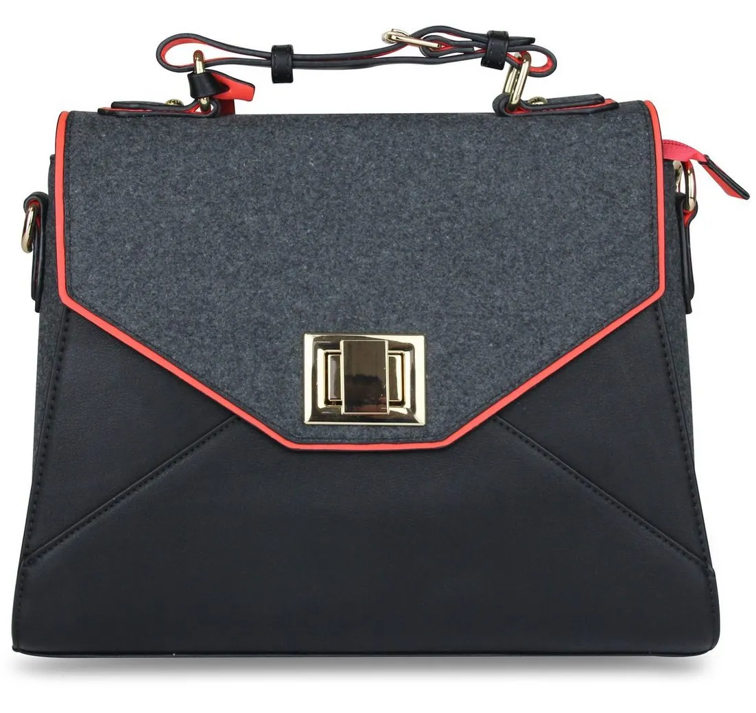 LYDC London Handtasche Damen mit abnehmbarem Gurt, rote Details