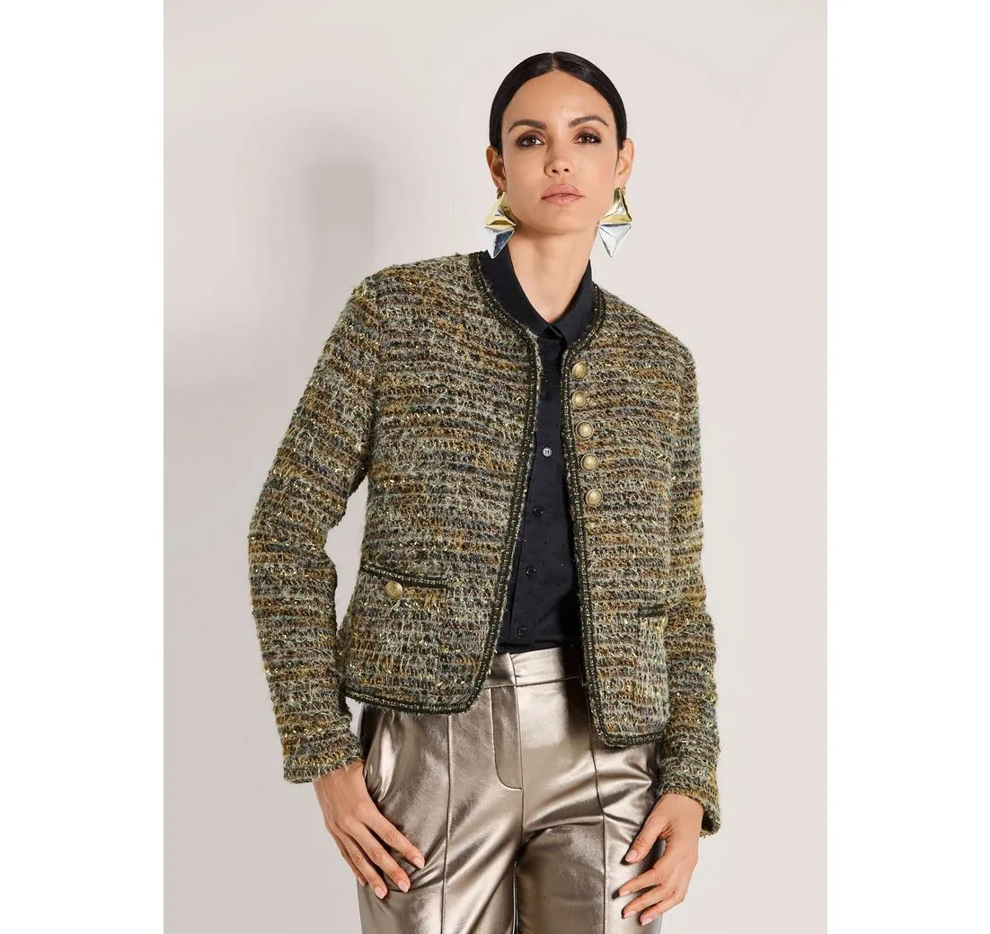 MADELEINE Kurzblazer Festlicher Blazer mit Glitzerdetails Wollblazer mit Rundhals, funkelnden Paspeln und langen Ärmeln