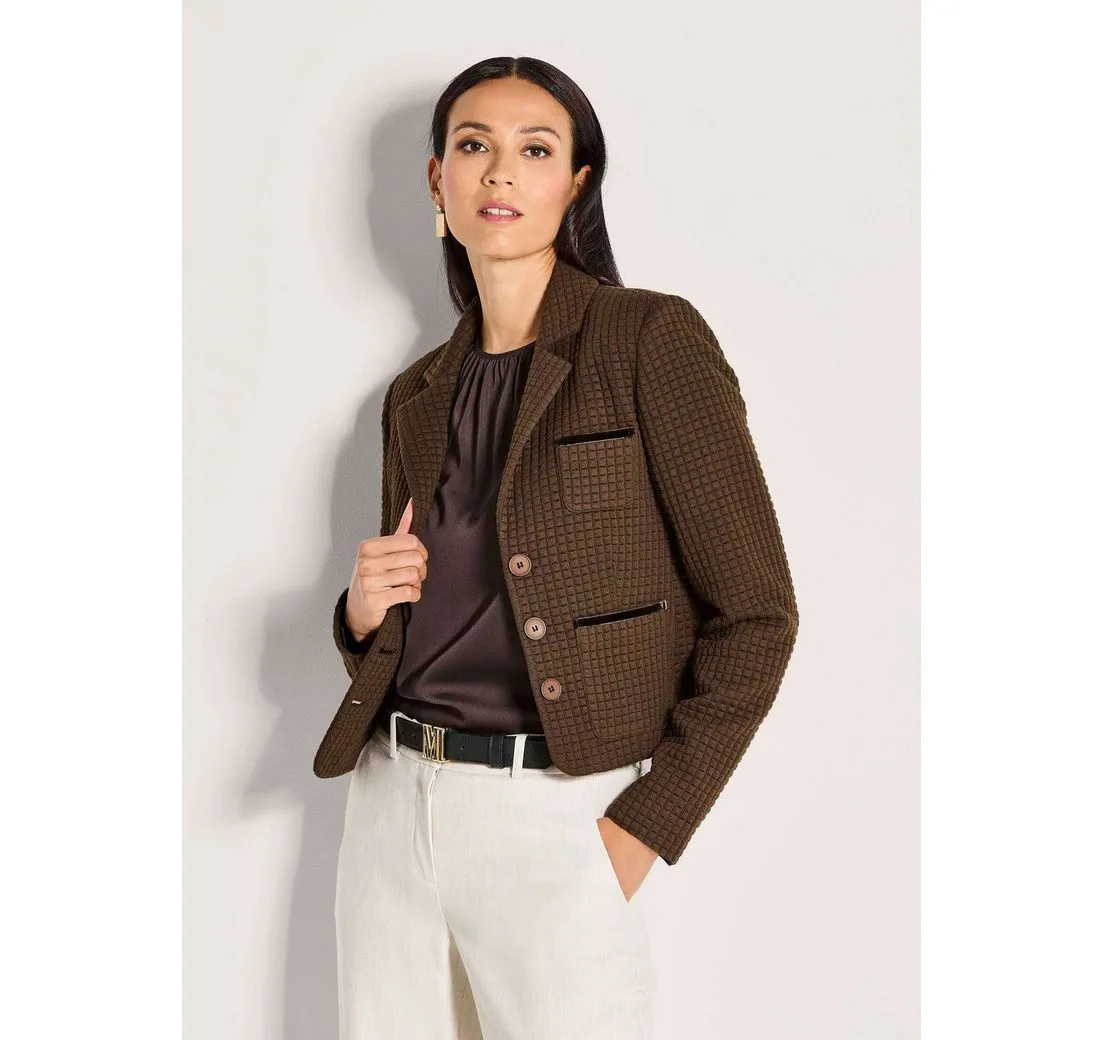 MADELEINE Kurzblazer Moderner Blazer mit Waffelstruktur Blazer mit einreihiger Knopfleiste, Reverskragen und langen Ärmeln