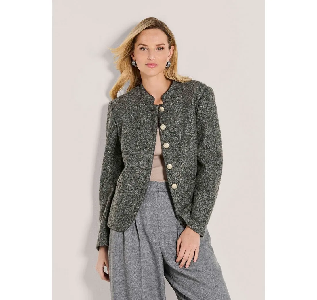 MADELEINE Kurzblazer Schicker Kurzblazer mit Stehkragen Taillierter Blazer mit Wappenknöpfen und langen Ärmeln