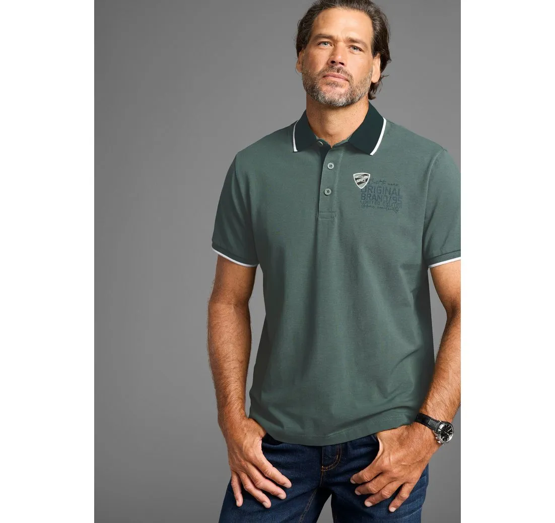 MAN'S WORLD Poloshirt mit Brustprint, meliertes Material