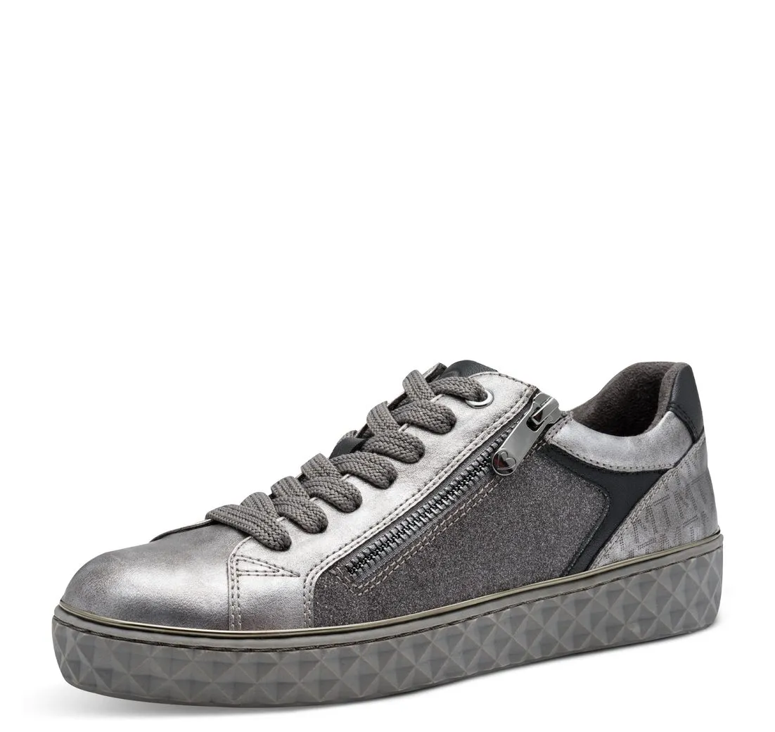 MARCO TOZZI Plateausneaker, Freizeitschuh, Halbschuh, Schnürschuh mit Prägungen im Plateau