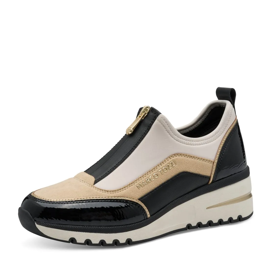 MARCO TOZZI Slip-On Sneaker, Keilabsatz, Halbschuh, Freizeitschuh mit Front-Reißverschluss