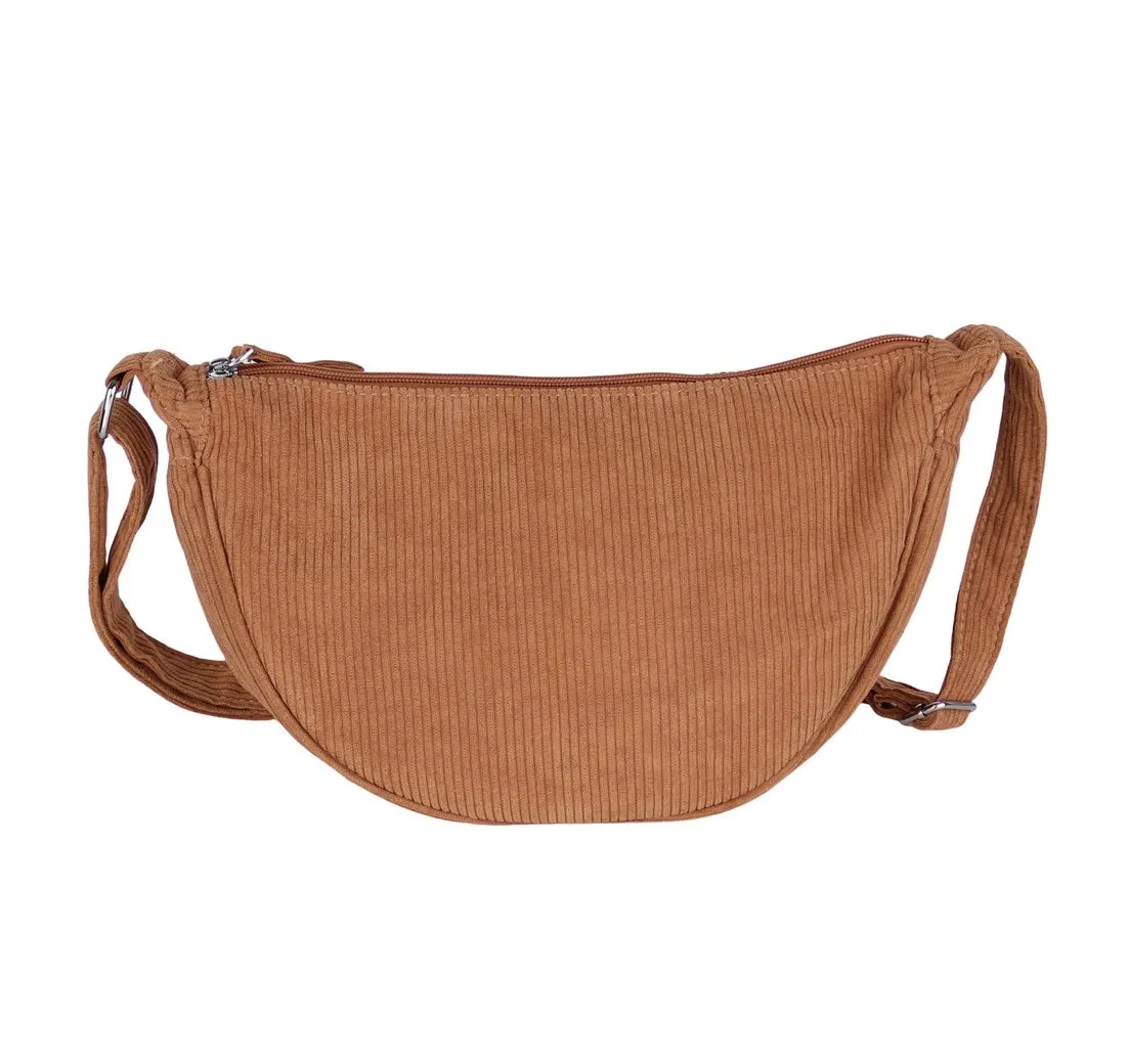 MIRROSI Schultertasche Damen Runde Bauchtasche aus Cord, Brusttasche, Leicht (Tasche,Bauchtasche für jeden Anlass, ca.30x18x12cm), Crossbody Bag, verstellbaren Schulterriemen