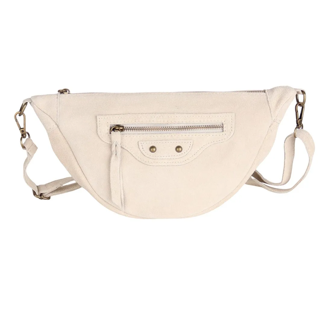 MIRROSI Schultertasche Damen Runde Umhängetasche aus Wildleder MADE IN ITALY (Tasche,Bauchtasche für jeden Anlass, 35x18x9cm), Crossbody Bag, verstellbaren Schulterriemen