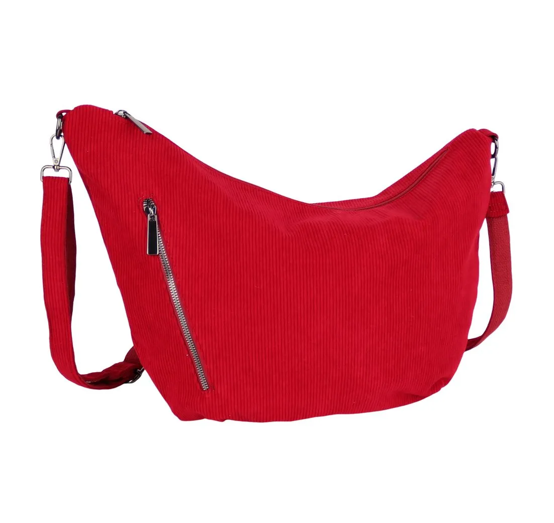 MIRROSI Schultertasche Damen Umhämngetasche aus Cord, Leicht, Groß, Crossbody Bag, verstellbaren Schulterriemen, Asymmetrisches Design