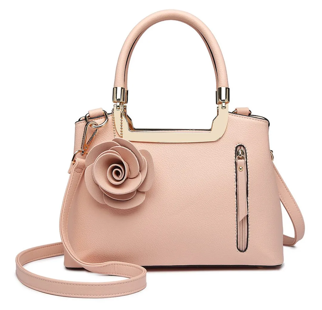 Miss Lulu Handtasche Damen Blumen-Design Henkeltasche aus Kunstleder Elegante Umhängetasche