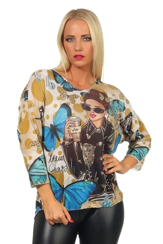 MISSISSHOP Stillpullover Pop Art Damen Feintstrick Pullover Italy Bloger