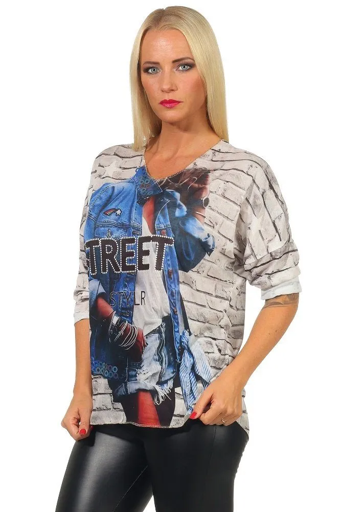 MISSISSHOP Stillpullover Pop Art Damen Feintstrick Pullover Italy Bloger