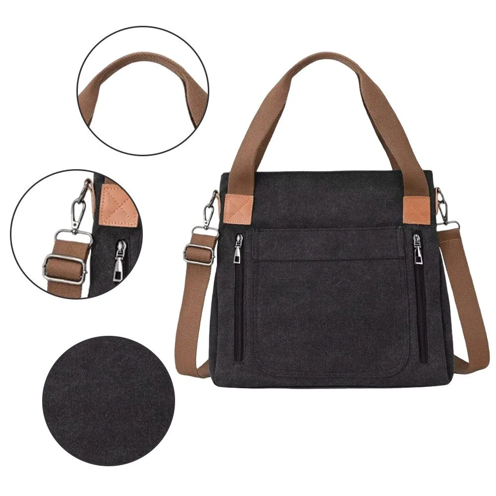 MODFU Henkeltasche Damen Schultertasche Umhängetasche (Canvas Crossbody Bag mit Mehreren Fächern, 1-tlg., Freizeittasche, 35 x 12 x 32 cm, Vintage Stil), für Frau Frauen Jungen Arbeit Business Schule Büro Reisen usw