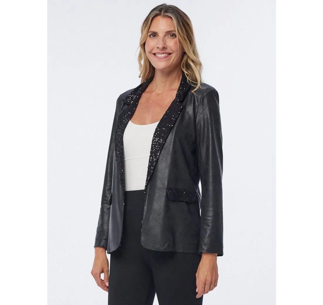 MONACO BLUE Jackenblazer Lederjacke koerpernah mit Pailletenverzierung